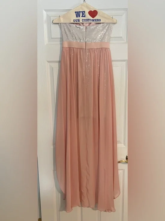 Aidan by Aidan Mattox Blush Pink and Silver High-Low Sequin Strapless Dress - Picture 3 of 4